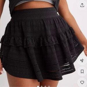 Aerie Rock’n’Ruffle Black Lace Tiered Mini Skirt